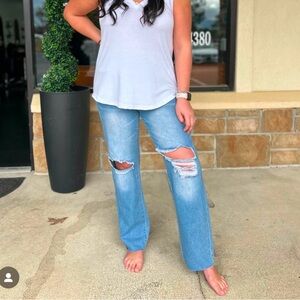 Light Blue Straight Leg Distressed Jeans